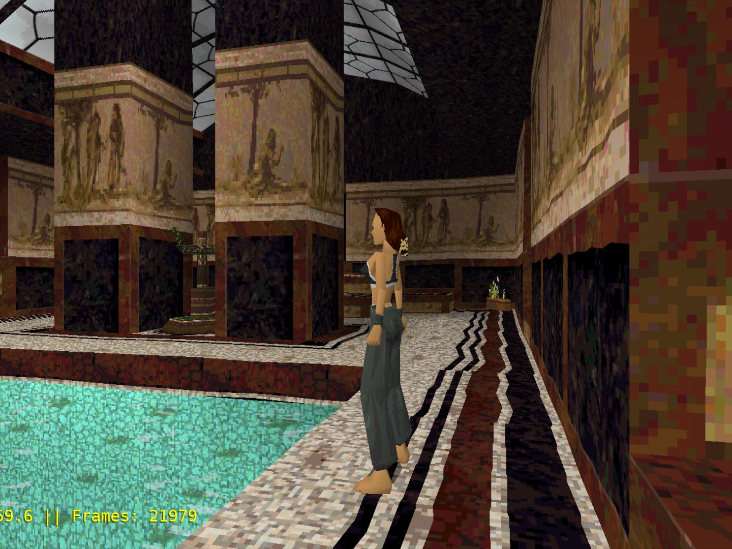 PlayStation game scene with visibly wavy floor stripes under affine texture mapping